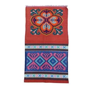 Vintage Wool Handmade Middle East Orange Blue Geometric Kilim Wall Hanging/Rug